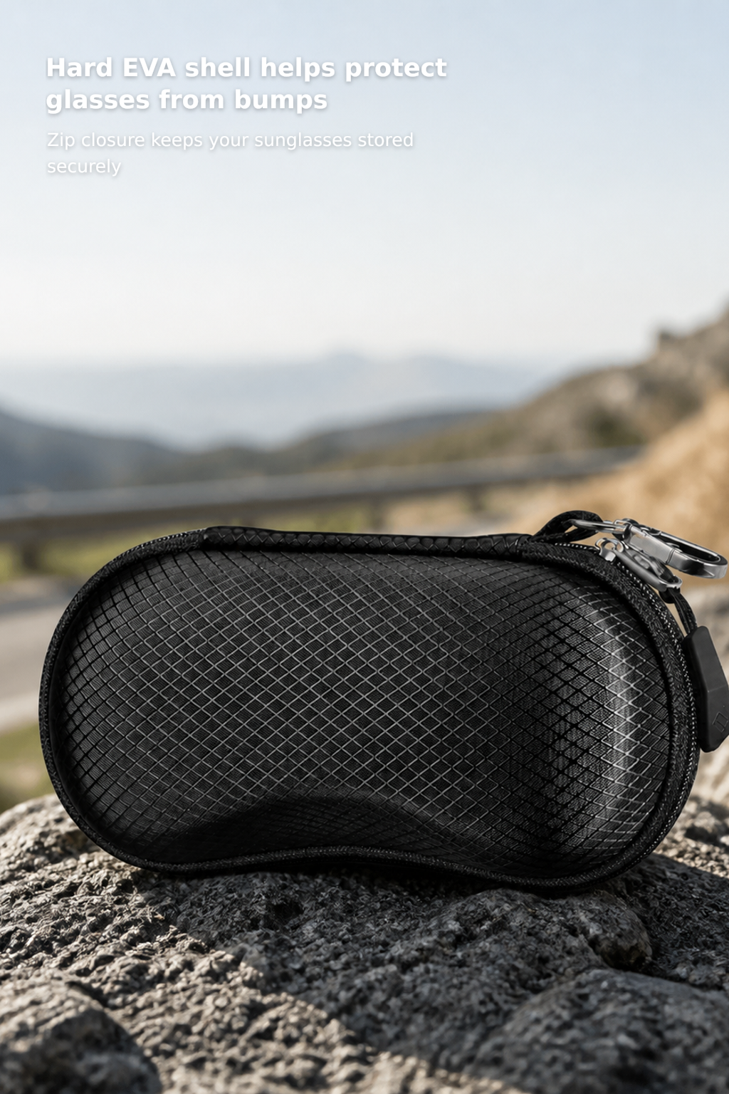 Hard EVA Sunglasses Case – Shockproof Sports Eyewear Holder with Metal Carabiner, Travel Zipper Protective Case