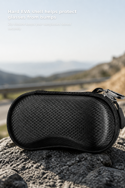 Hard EVA Sunglasses Case – Shockproof Sports Eyewear Holder with Metal Carabiner, Travel Zipper Protective Case